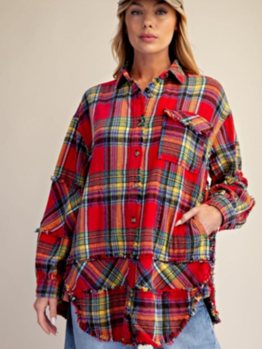 NWT Super Soft Easel Plaid Self Fray Button Down Shirt 100% Cotton - Picture 4 of 16
